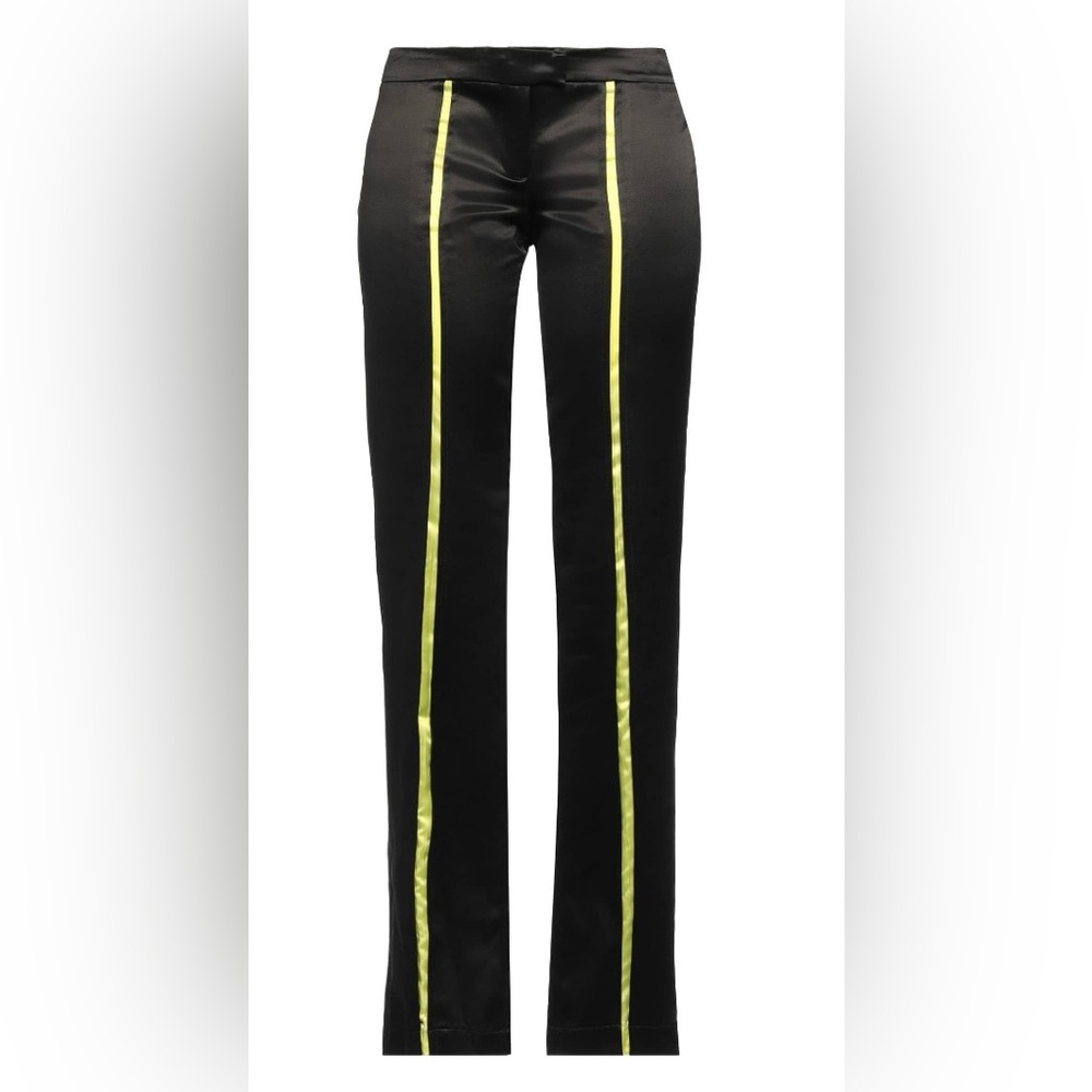 NWT Black Satin Pants with Neon Yellow Stripe Size 44 Fits 8-10 US Made in Spain